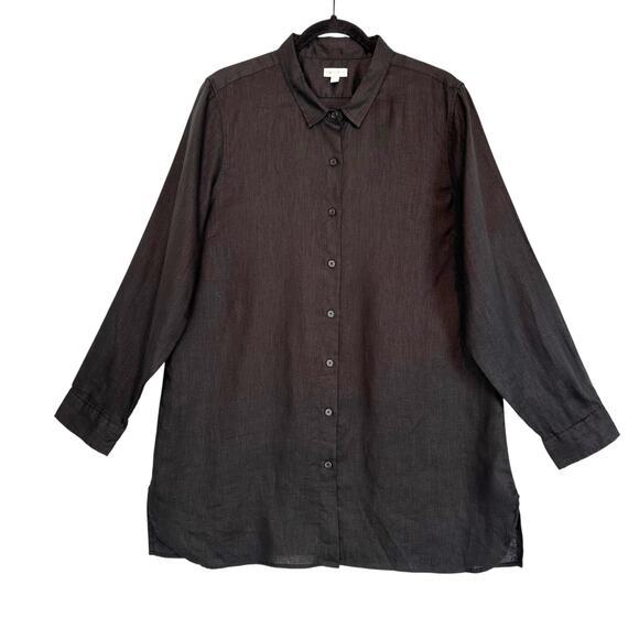 Garnet Hill Easy Linen Tunic XL Black Button Front Long Sleeve‎ Linen 2025 - Picture 2 of 16